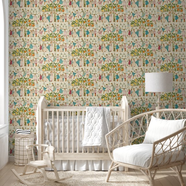  Sinaasappels en luiers Nursery Rhyme Pattern Behang (Kinderen)