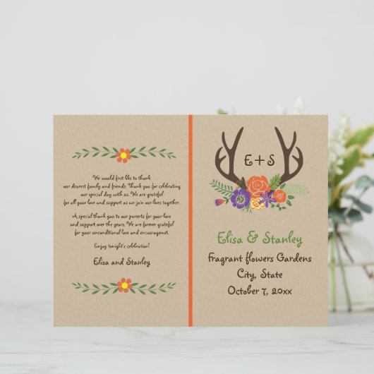 Sinaasappels en monogram huwelijksprogramma voor b (Staand voorkant)