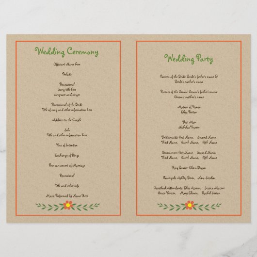 Sinaasappels en monogram huwelijksprogramma voor b (Achterkant)