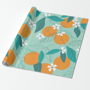 Sinaasappels in bladeren bloeien. illustratie cadeaupapier
