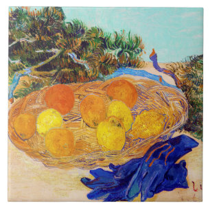 Sinaasappels met blauwe handschoenen, Van Gogh Tegeltje