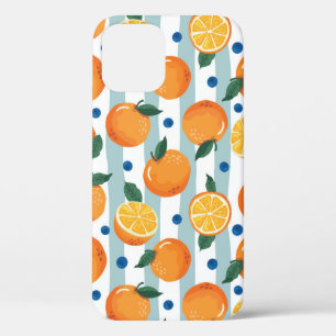 Sinaasappels op gestreepte achtergrond, zomerpatro iPhone 12 hoesje