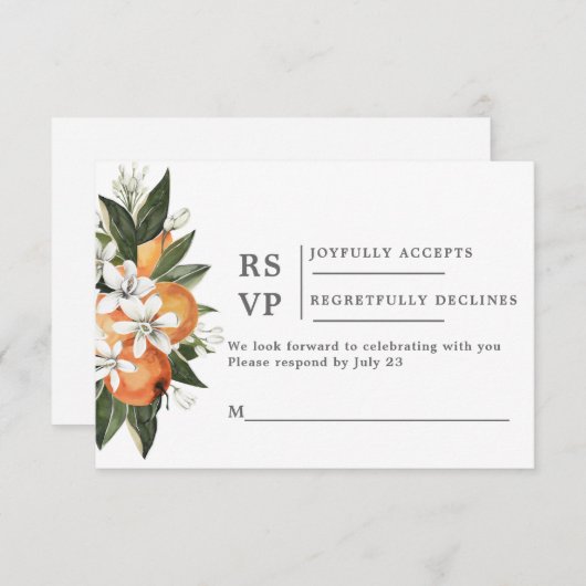 Sinaasappels RSVP bruiloft insert kaart (Voorkant / Achterkant)