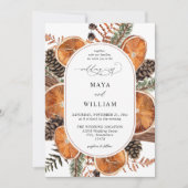 Sinaasappels Rustic Holiday Wedding Kaart (Voorkant)