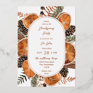 Sinaasappels Rustische feestdag Thanksgiving Folie Uitnodiging