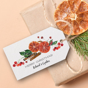 Sinaasappelschijfjes en Kaneel Kerstmis Cadeaulabel