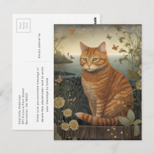 Sinaasgele Oranje Tabby Kat Aan Zee Ansichtkaart Briefkaart
