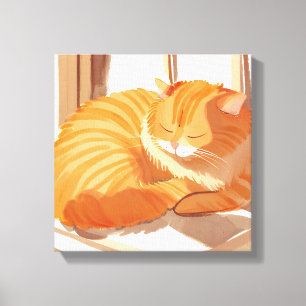 Sinaasgele Oranje Tabby Kat   Aquarel Schilderij Canvas Afdruk