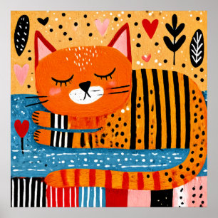 Sinaasgele Tabbykat, kleurrijk ontwerp, Poster