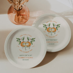 Sinaasje citrus kleine schattige tweeling verjaard papieren bordje