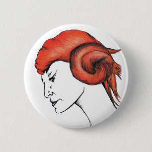 Sinaasje Oranje Haar Meisje Originele Kunst Portre Ronde Button 5,7 Cm