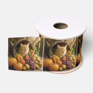 Sinaaspoes Kat In een Thanksgiving Hoorn des Overv Grosgrain Lint