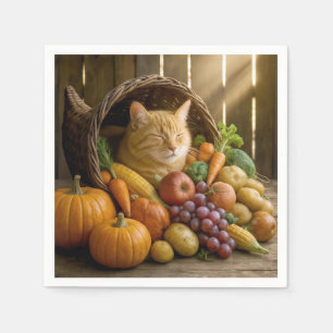 Sinaaspoeskat in een Thanksgiving Hoorn des Overvl Servet