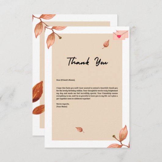 Sincère Reconnaissance : Carte de remerciement d'a (Devant / Derrière)