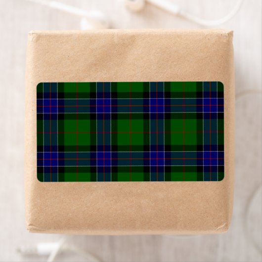 Sinclair tartan blauwe groene schol etiket (Insitu)