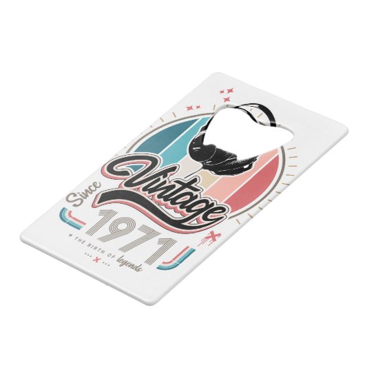 sinds 1971 Hoofdtelefoon Kredietkaart Flessenopener (Achterkant Gekanteld)