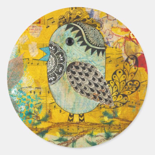 SING Mixed Media Collage Ronde Sticker (Voorkant)