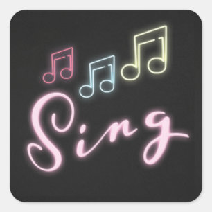 Sing Neon Muzieknoten Vierkante Sticker