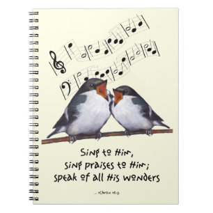 Sing Paus voor God: Twee vogels, Muzieknoten, kuns Notitieboek