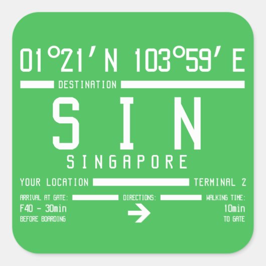 Singapore Changi International Airport Code Vierkante Sticker (Voorkant)