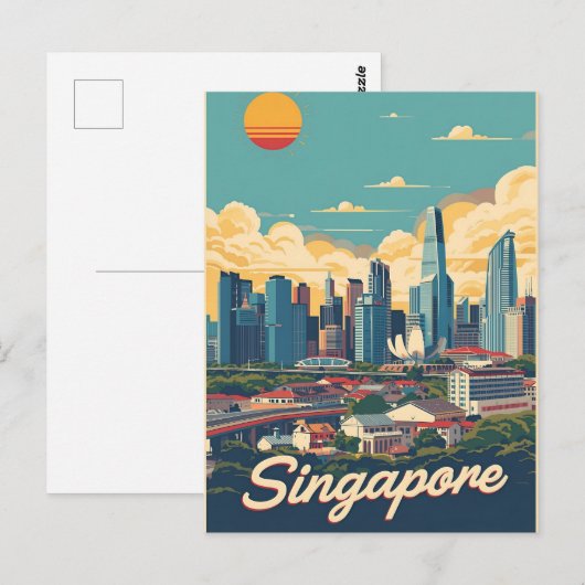 Singapore city retro Skyline Briefkaart (Voorkant / Achterkant)