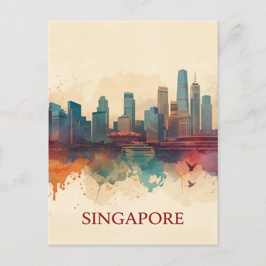 Singapore city retro Skyline Briefkaart (Voorkant)