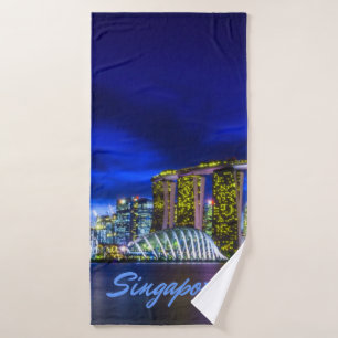 Singapore City Skyline bij nacht Badhanddoek
