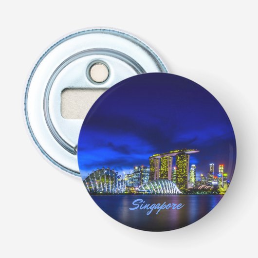 Singapore City Skyline bij nacht Button Flesopener (Voorkant)