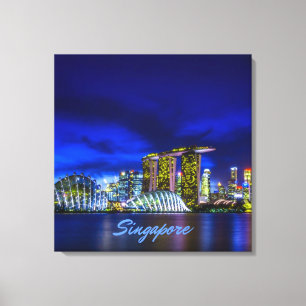 Singapore City Skyline bij nacht Canvas Afdruk