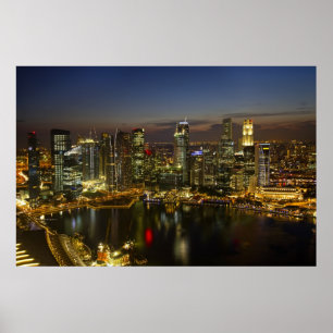 Singapore Cityscape langs de rivier bij het Poster