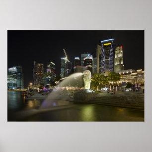 Singapore Cityscape langs de rivier bij het Poster