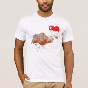Singapore Flag Heart en Map T-Shirt