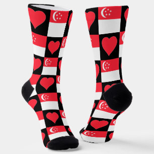 Singapore Flag Heart Pattern Fun Singapore Pride Sokken