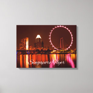 Singapore Flyer-wiel bij nacht met Skyline Canvas Afdruk
