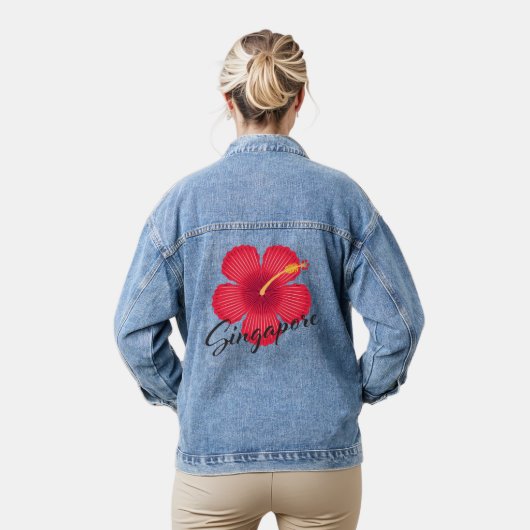 Singapore Hibiscus Denim Jacket (Model)
