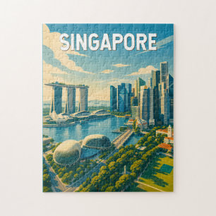 Singapore Illustratie Reis Kunst Vintage Legpuzzel