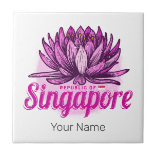Singapore Lotus Vlag Vintage Reis Souvenir Tegeltje