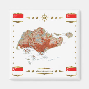Singapore Map + Flags Magnet Magneet