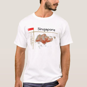 Singapore Map + Markering + Titel T-Shirt