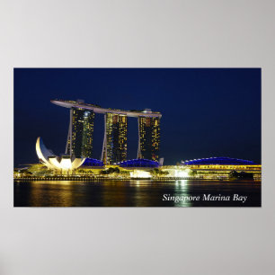 Singapore Marina Bay bij nacht Poster