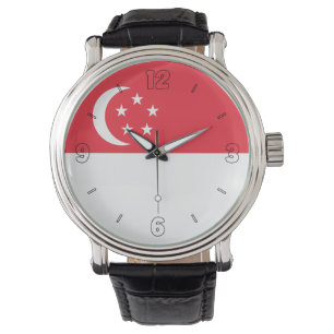 Singapore National Flag Elegant Patriotic Horloge