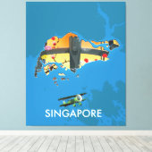 Singapore reiskaart canvas afdruk (Insitu (Houten vloer))
