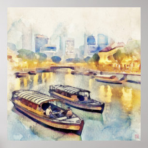 Singapore River - Grote archiefdruk Poster