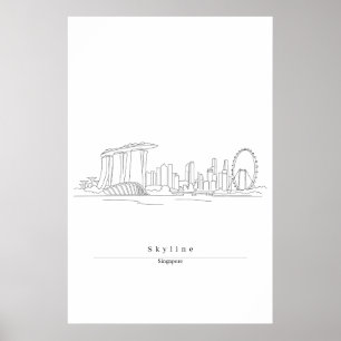 Singapore Silhouet Minimalistische Lijnkunst Sta Poster