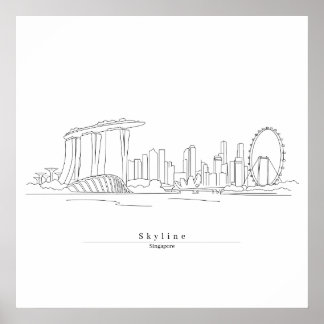 Singapore Silhouet Minimalistische Lijnkunst | Sta Poster