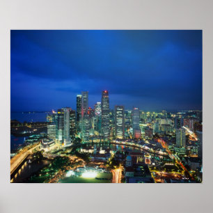 Singapore Silhouet 's nachts, Singapore Poster