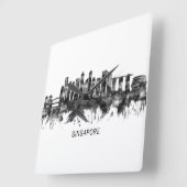 Singapore Skyline BW Vierkante Klok (Hoek)