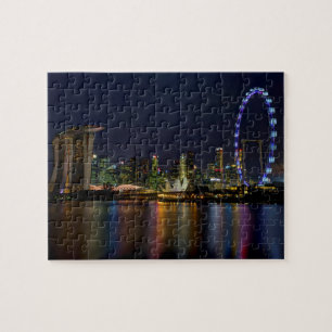 Singapore Skyline door de kleuren van de nacht Legpuzzel