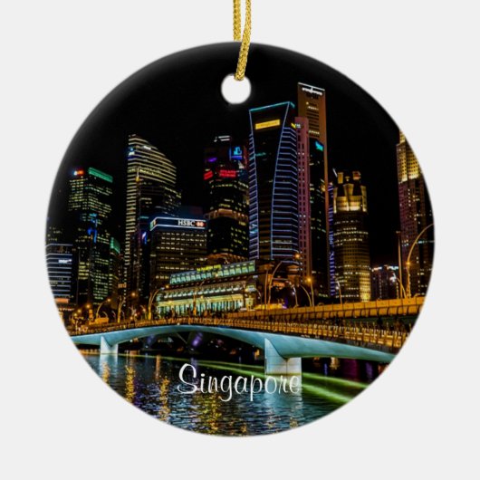Singapore Skyline, gelabeld Keramisch Ornament (Voorkant)