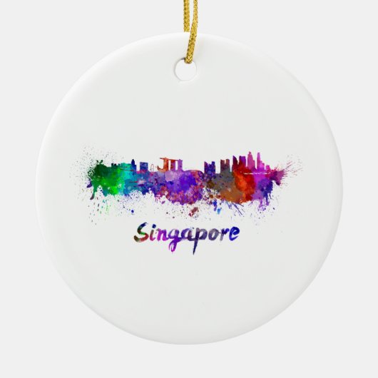 Singapore skyline in waterverf keramisch ornament (Voorkant)